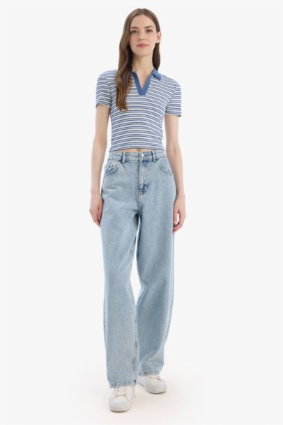 Fitted Polo Neck Corduroy Short Sleeve T-Shirt