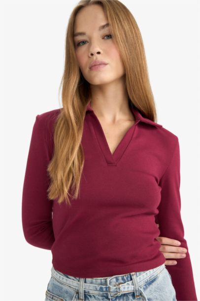 Fitted Polo Neck Basic Modal T-Shirt