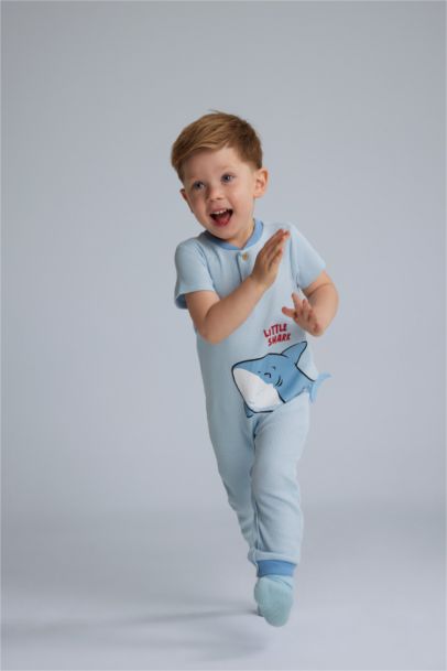 Baby Boy Newborn Sea Printed Waffle Jumpsuit