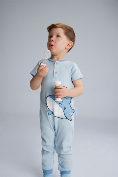 Baby Boy Newborn Sea Printed Waffle Jumpsuit