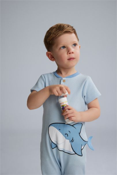 Baby Boy Newborn Sea Printed Waffle Jumpsuit