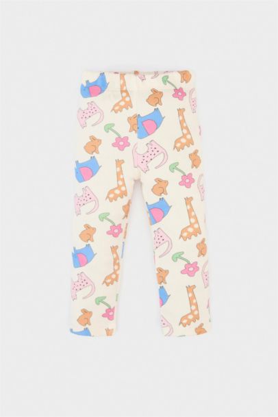 Baby Girl Regular Fit Animal Patterned Ribbed Trousers