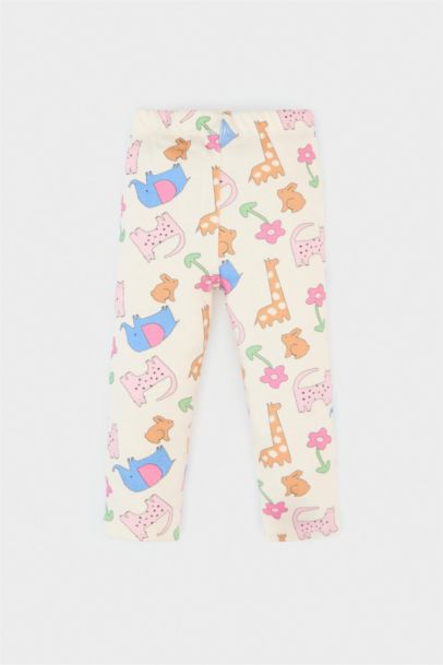 Baby Girl Regular Fit Animal Patterned Ribbed Trousers