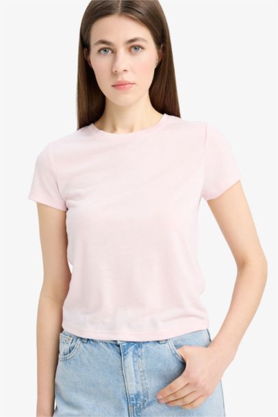 Fitted Crew Neck Basic Short Sleeve T-Shirt