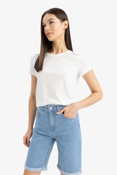 Fitted Crew Neck Basic Short Sleeve T-Shirt