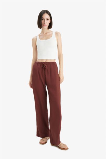 Straıght Fıt Çift Cepli Kısa Boy Keten Karışımlı Pantolon