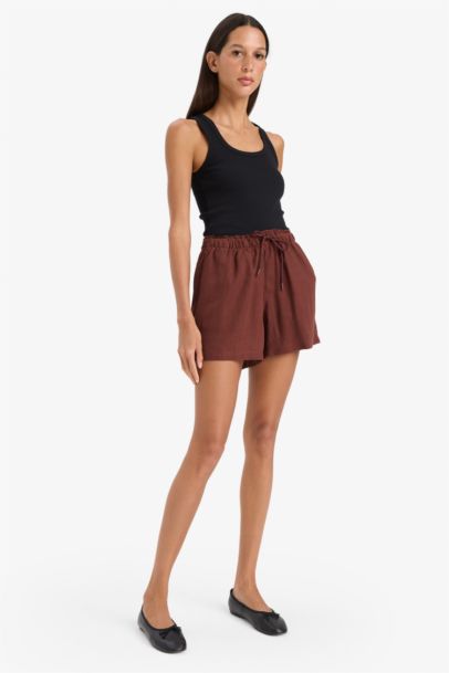 Linen Blended High Waist Shorts