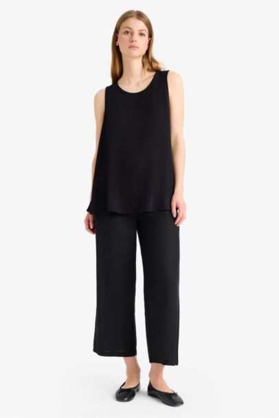 Culotte High Waist Linen Blend Crop Trousers