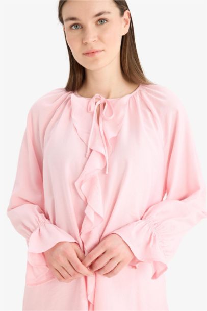 Crinkle Fabric Bowtie Long Sleeve Tunic