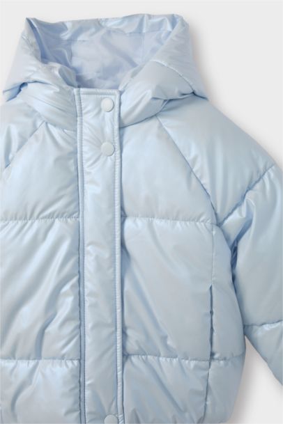 Kapüşonlu Fermuarlı Çıtçıtlı Şişme Mont Kız Bebek