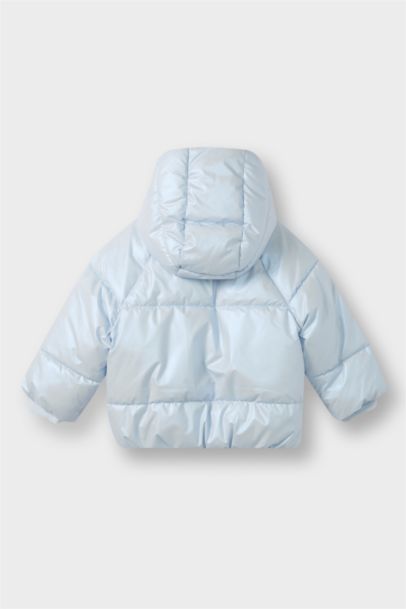 Kapüşonlu Fermuarlı Çıtçıtlı Şişme Mont Kız Bebek