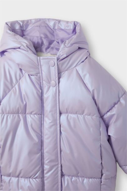 Kapüşonlu Fermuarlı Çıtçıtlı Şişme Mont Kız Bebek