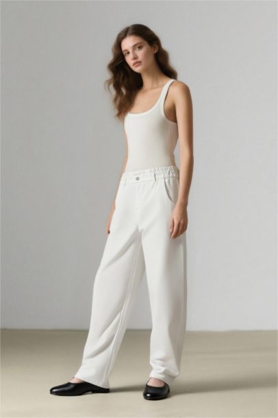 بنطرون جينز بيبرباج بخصر مطاطي