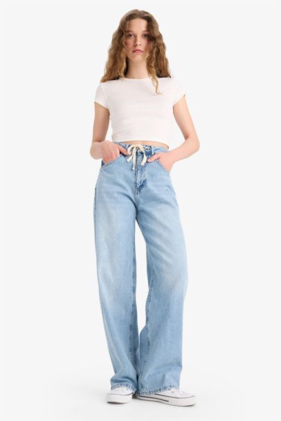 بنطرون جينز برجل واسع وايد ليج