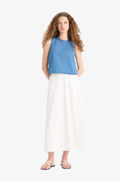 Crew Neck Linen Look Sleeveless Blouse