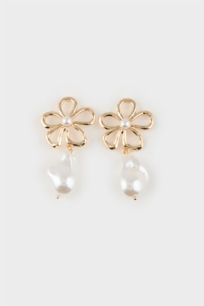 Woman Floral Pearl Earrings