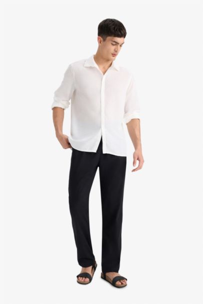 Pantalon en flanelle à jambes droites Coupe décontractée