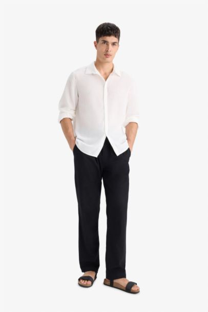 Pantalon en flanelle à jambes droites Coupe décontractée