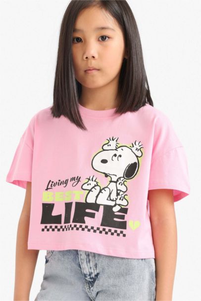 Girl Snoopy Crew Neck Short Sleeve T-Shirt