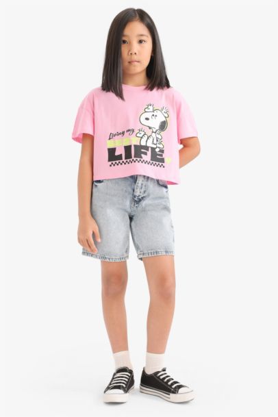 Girl Snoopy Crew Neck Short Sleeve T-Shirt