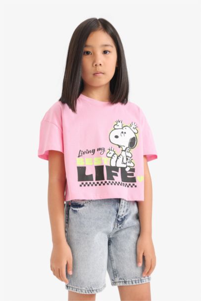 Girl Snoopy Crew Neck Short Sleeve T-Shirt