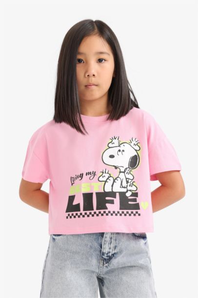 Girl Snoopy Crew Neck Short Sleeve T-Shirt