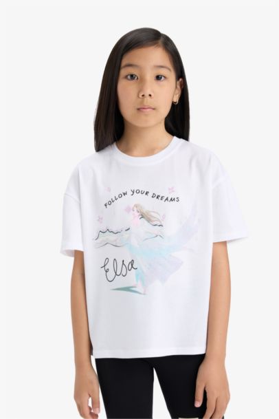 Frozen Relax Fit Bisiklet Yaka Kısa Kollu Tişört Kız Çocuk