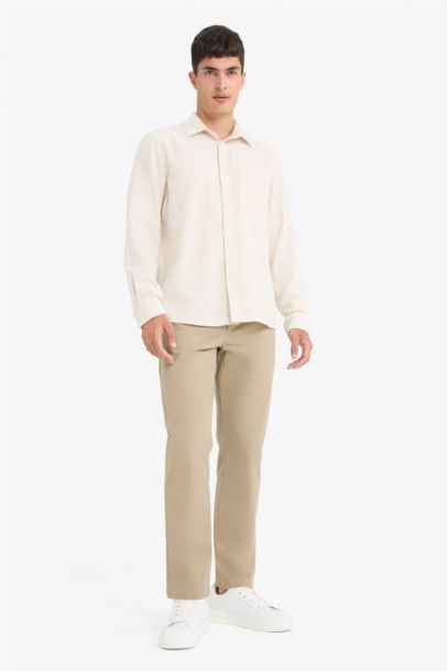 Regular Fit Polo Collar Cotton Long Sleeve Shirt