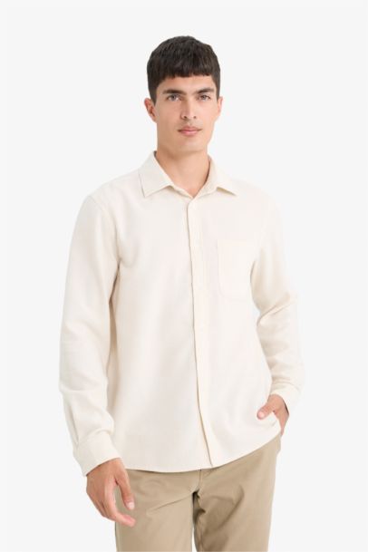Regular Fit Polo Collar Cotton Long Sleeve Shirt