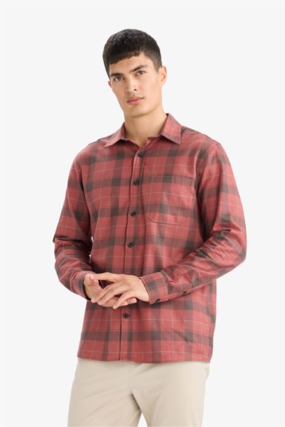 Regular Fit Polo Collar Checked Cotton Shirt