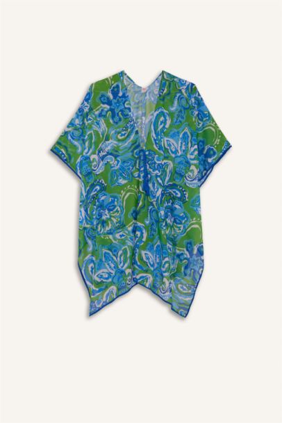 Regular Fit Tropical Patterned Chiffon Beach Kimono