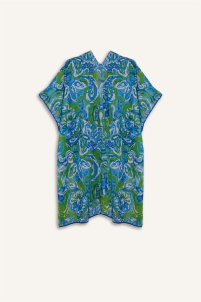 Regular Fit Tropical Patterned Chiffon Beach Kimono