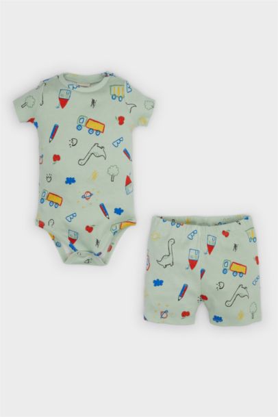 Baby Boy Dinosaur Printed Snap Body Shorts 2 Piece Set