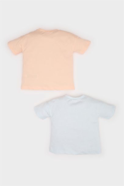 Bisiklet Yaka Baskılı Penye 2'li Kısa Kollu Tişört Erkek Bebek Yenidoğan