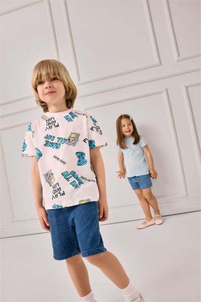 Basic Düz Jean Şort Erkek Bebek