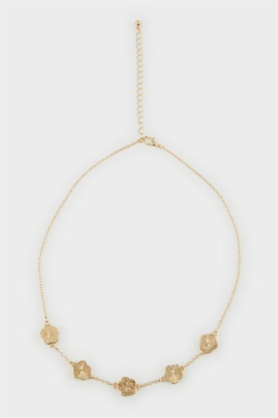 Woman White Floral Gold Necklace