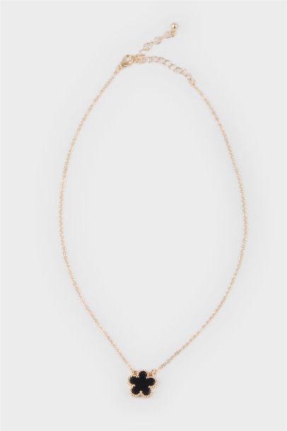 Woman Black Floral Gold Necklace