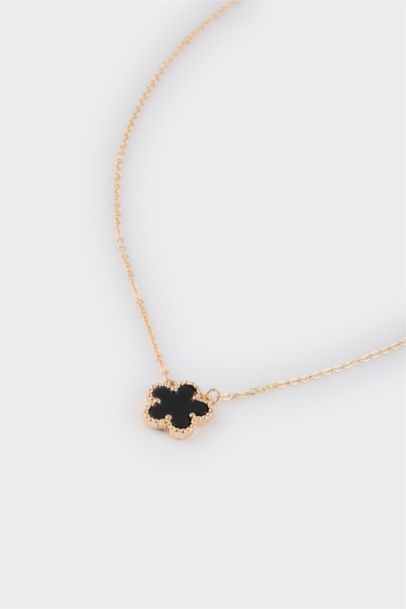 Woman Black Floral Gold Necklace