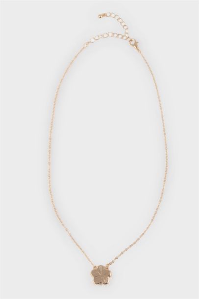 Woman Black Floral Gold Necklace