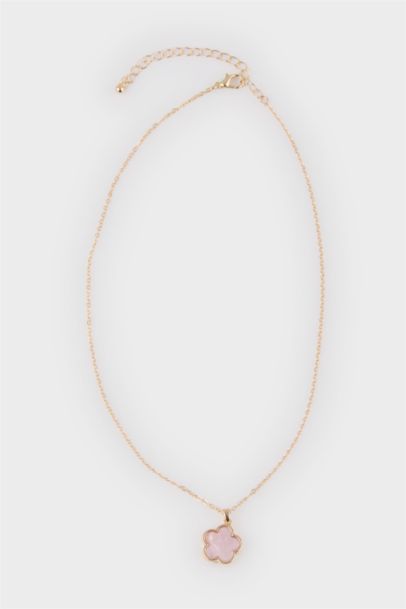 Woman Pink Floral Gold Necklace