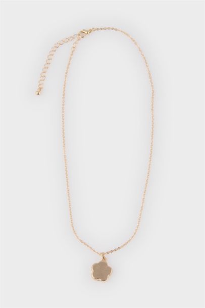 Woman Pink Floral Gold Necklace