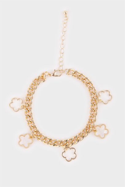 Woman White Floral Gold Thick Chain Bracelet