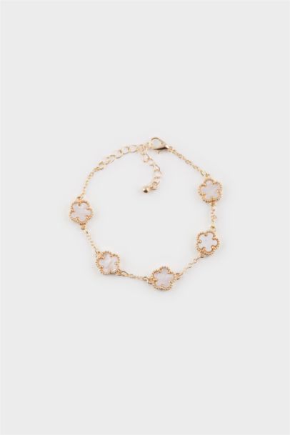 Woman White Floral Gold Bracelet