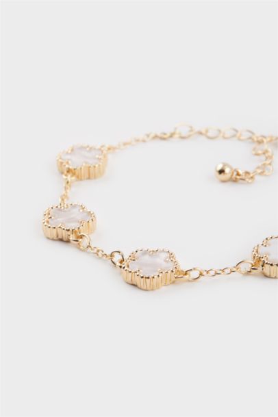 Woman White Floral Gold Bracelet