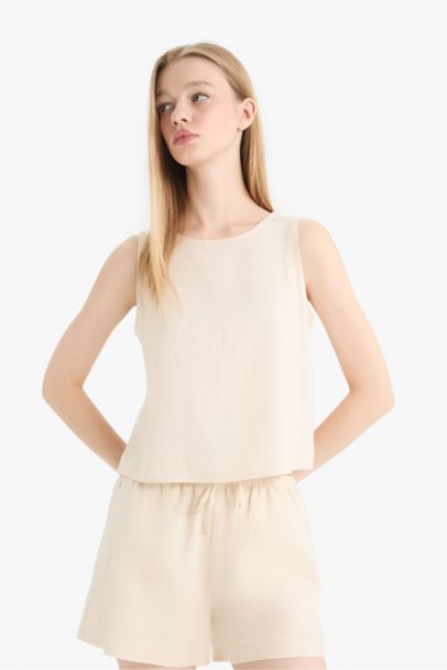 Блузка Coool с Круглым Вырезом Без Рукавов и Смесью Льна