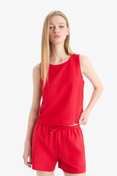 Блузка Coool с Круглым Вырезом Без Рукавов и Смесью Льна