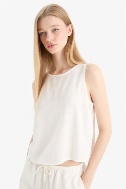 Блузка Coool с Круглым Вырезом Без Рукавов и Смесью Льна