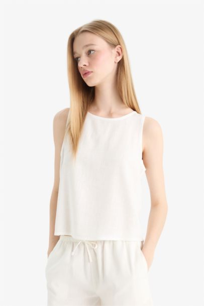 Блузка Coool с Круглым Вырезом Без Рукавов и Смесью Льна