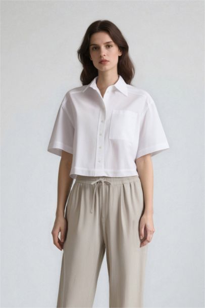 Oversize Fit Shirt Collar Poplin Short Sleeve Shirt