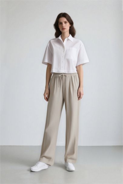 Oversize Fit Shirt Collar Poplin Short Sleeve Shirt